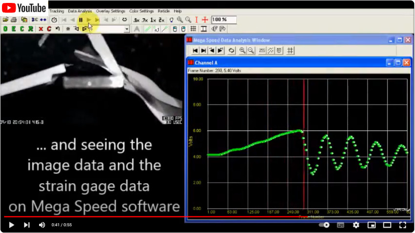 Slow motion video Strain gage, high speed camera data acquisition